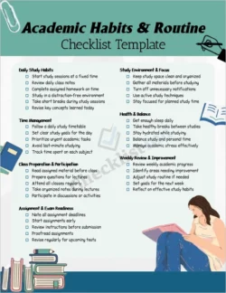 Academic habits and routine checklist cover page