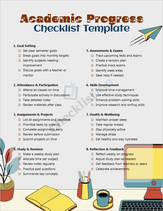 Academic Progress Checklist Cover Page showing title and organized design