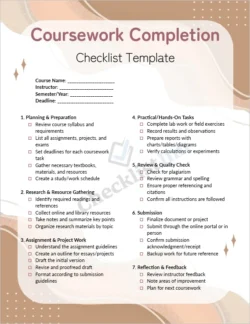 Coursework Completion Checklist Template Cover Page