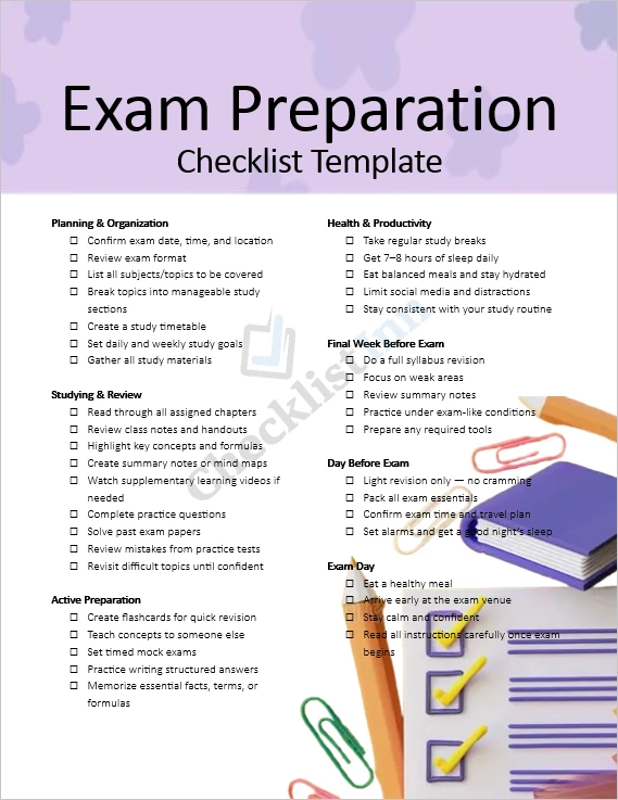 Exam Preparation Checklist cover page design