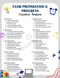 Exam Preparation and Progress Checklist cover page with clean layout