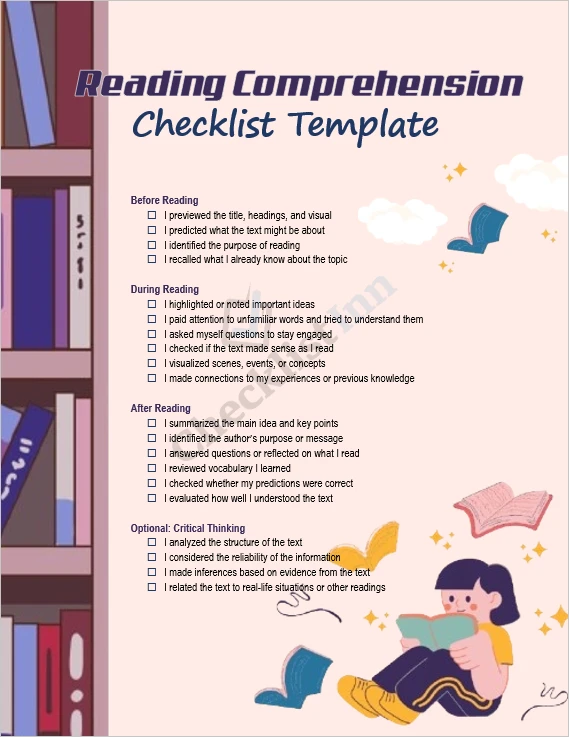 Reading Comprehension Checklist Cover Page