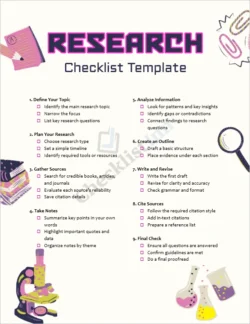 Research checklist template cover page showing a clean and professional layout