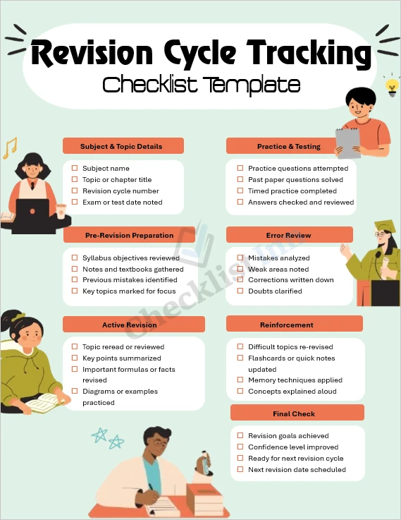 Revision cycle tracking checklist template cover page