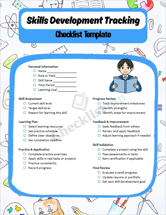 skills development tracking checklist cover page template