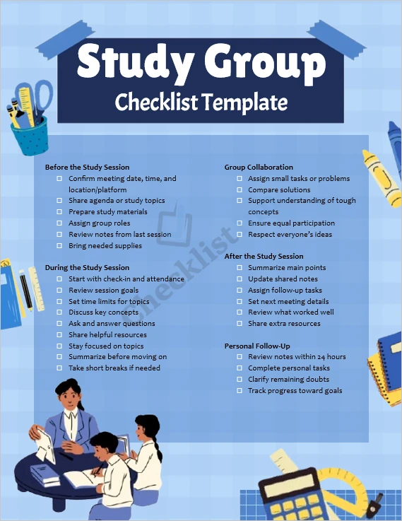 Study Group Checklist Template Cover Page