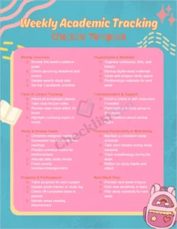 Weekly academic tracking checklist cover page showing a clean and organized design