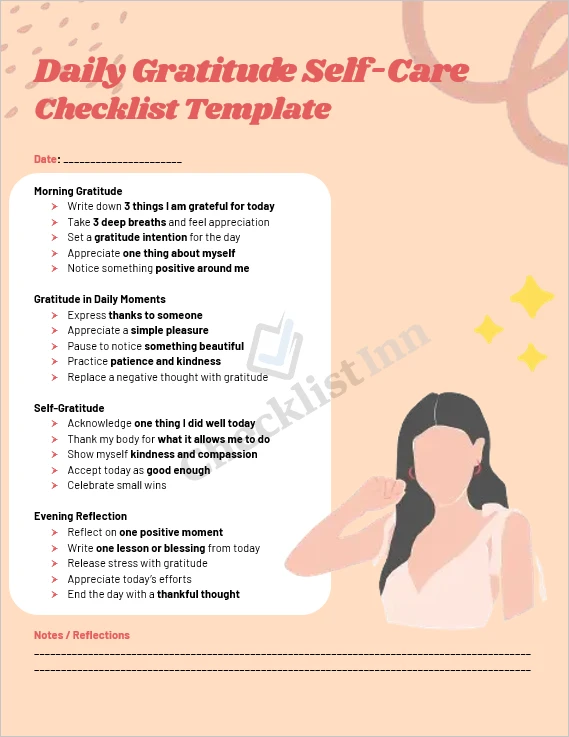 Daily gratitude self care checklist template cover page