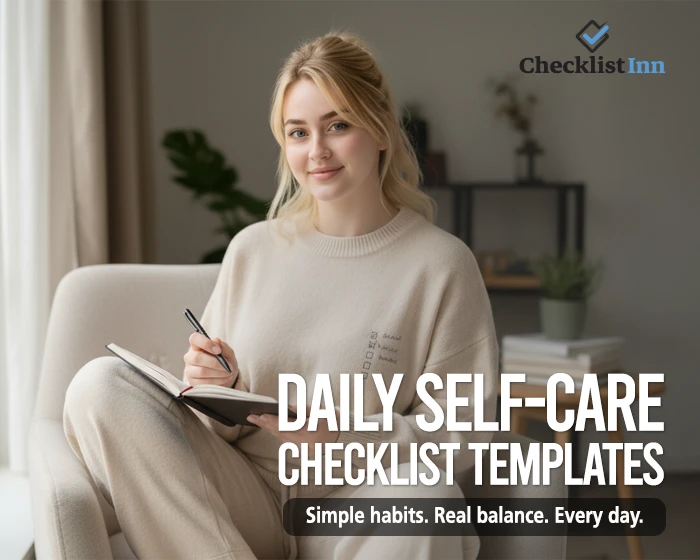 woman practicing daily self care using a checklist at home