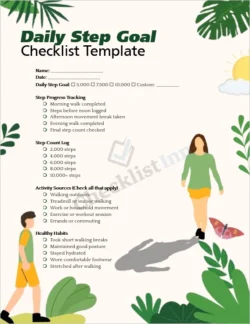 Daily step goal checklist inside page with step tracking checkboxes