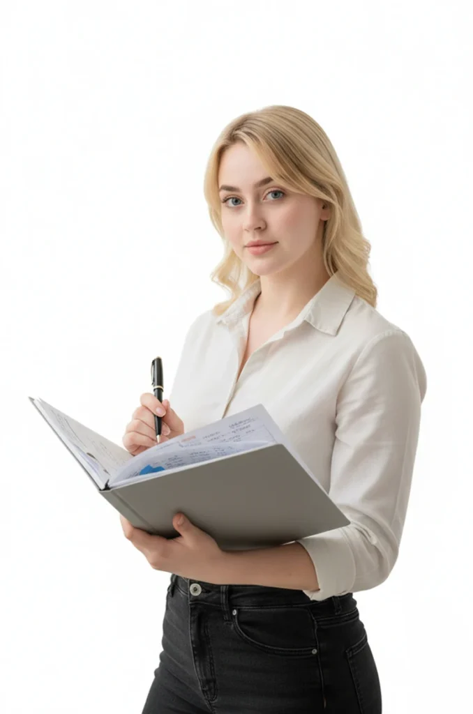 Woman managing finances and budget planning with a checklist