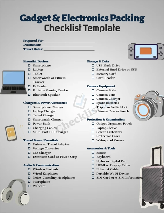Gadget and Electronics Packing Checklist Cover Page