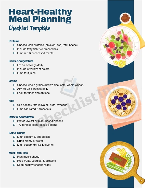 Heart healthy meal planning checklist cover page