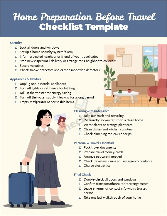 Home preparation before travel checklist cover page