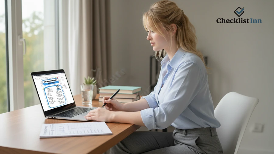 Student using academic planning checklist on laptop step by step
