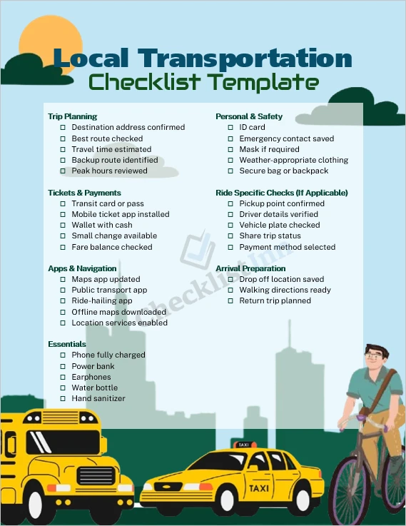 local transportation checklist cover page template