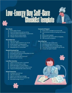 Low energy day self care checklist cover page template in Microsoft Word format