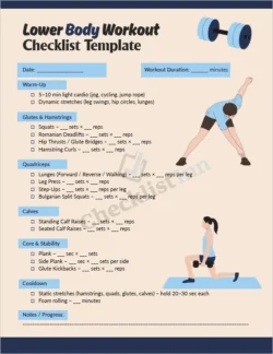 Lower body workout checklist printable template cover page