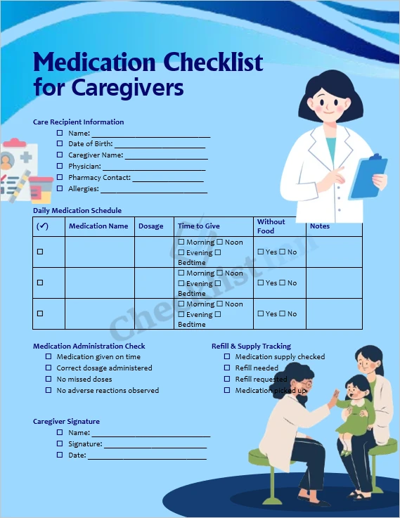 Medication checklist for caregivers printable cover page