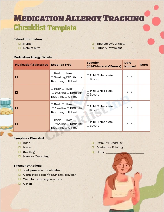 Medication Allergy Tracking Checklist Cover Page