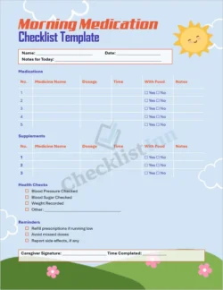 Morning medication checklist printable cover page