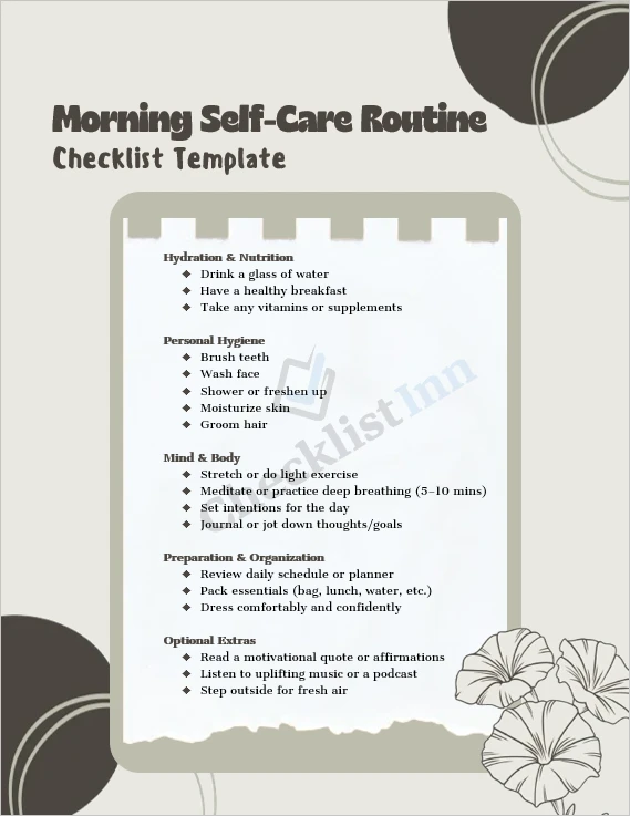 Morning self care routine checklist printable cover page