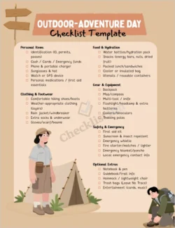 Outdoor adventure day checklist cover page design