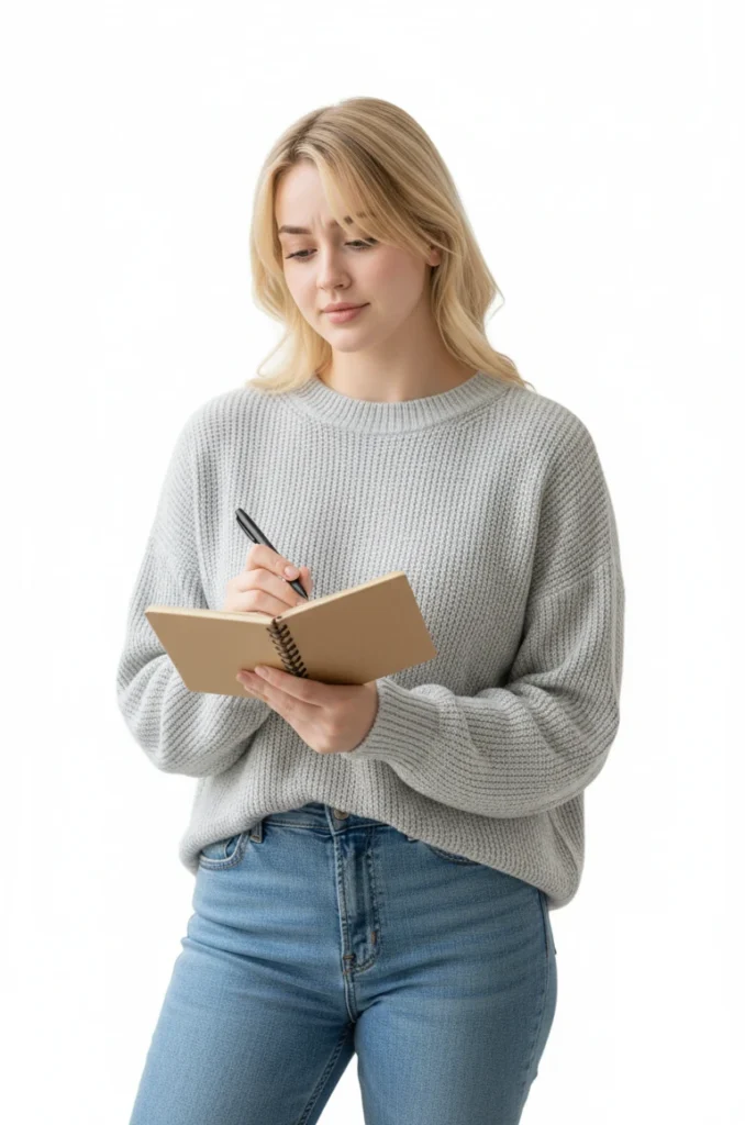 Woman organizing personal tasks using a simple checklist