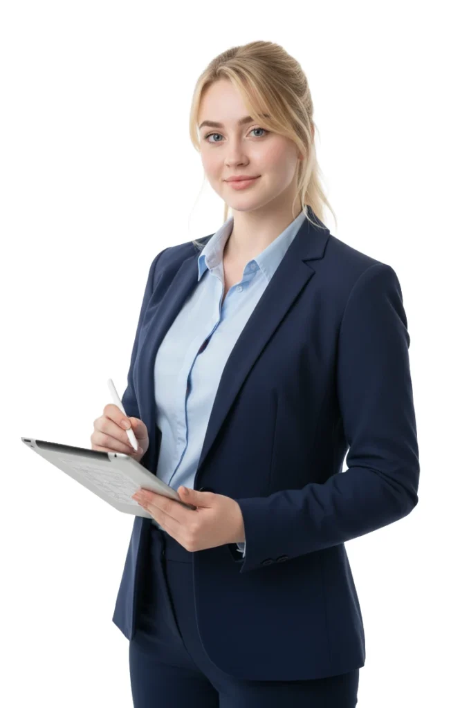 Professional woman managing work tasks using a checklist