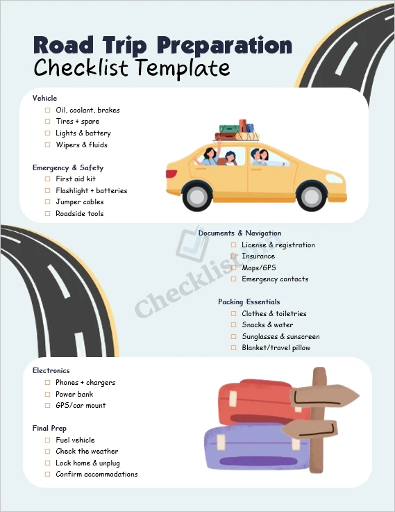 Minimalist road trip preparation checklist cover page