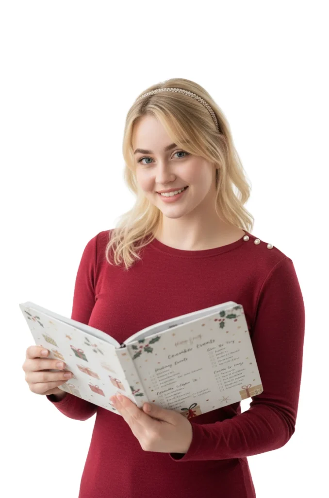 Woman preparing seasonal and holiday plans using a checklist