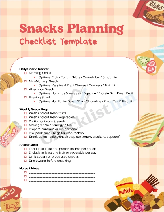 Snacks planning checklist cover page