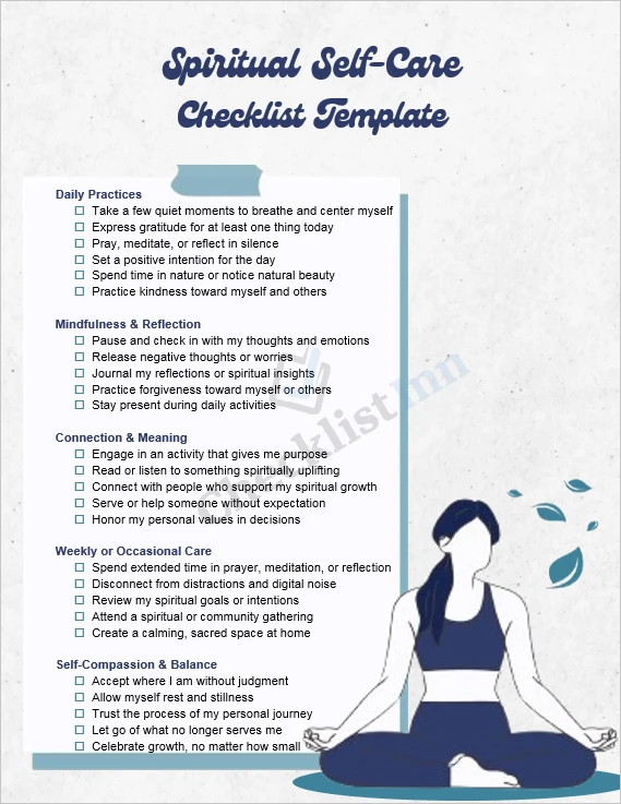 Spiritual self care checklist printable cover page