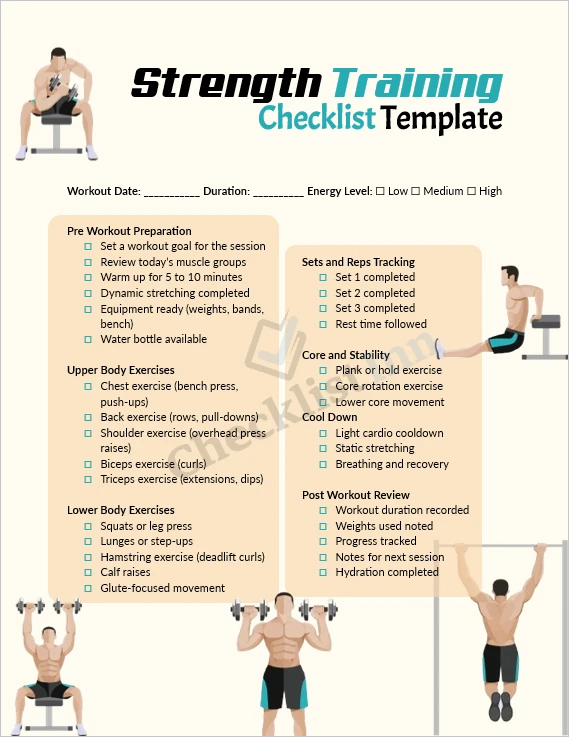 Strength training checklist template cover page