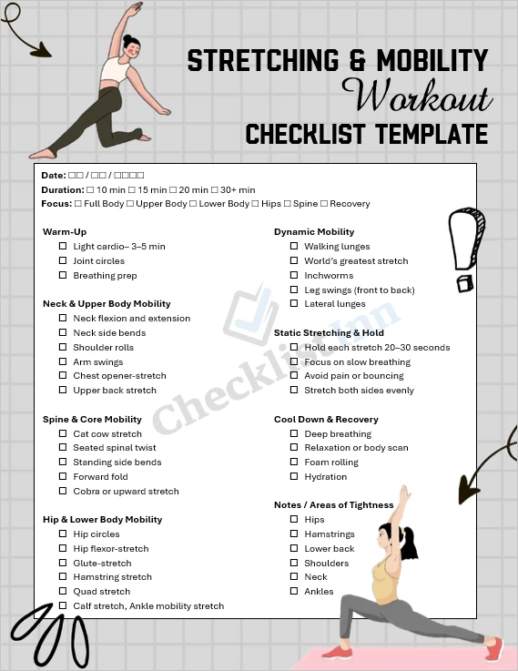 Stretching and mobility workout checklist cover page
