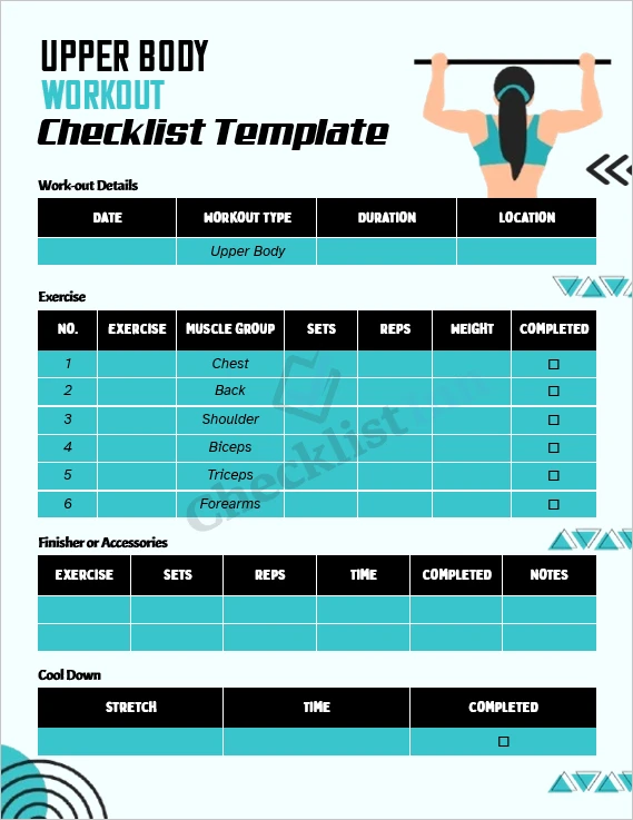 Upper body workout checklist cover page