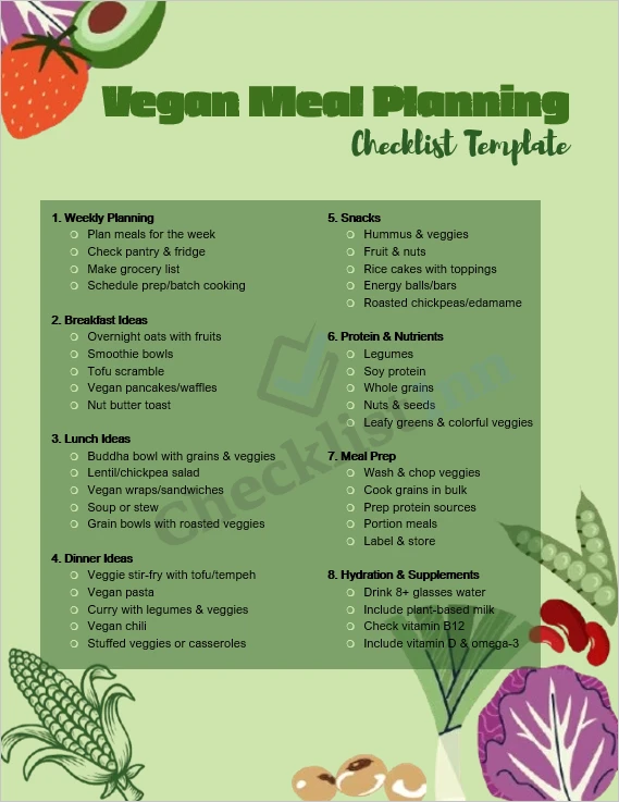 Vegan meal planning checklist cover page