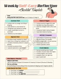 Weekly self care reflection checklist cover page