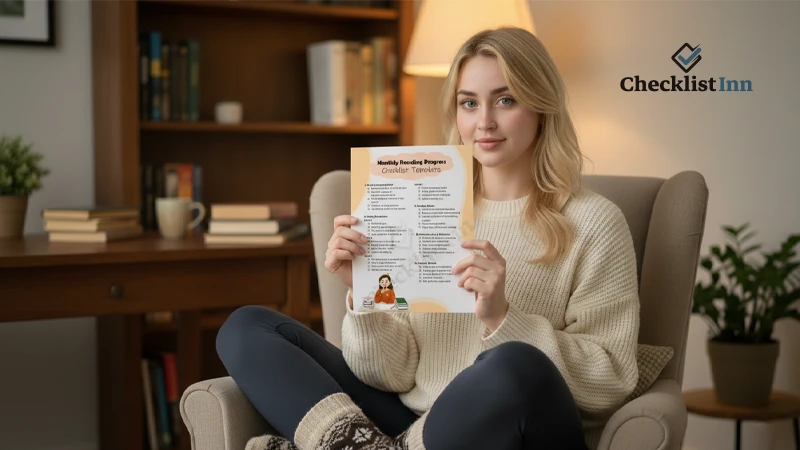 Reader reviewing a reading checklist to stay organized and motivated