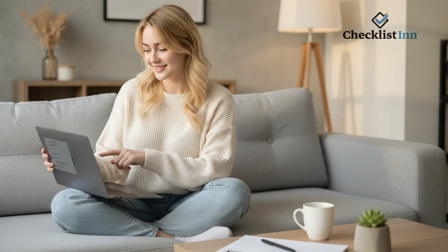 woman happily using and customizing self care checklist templates