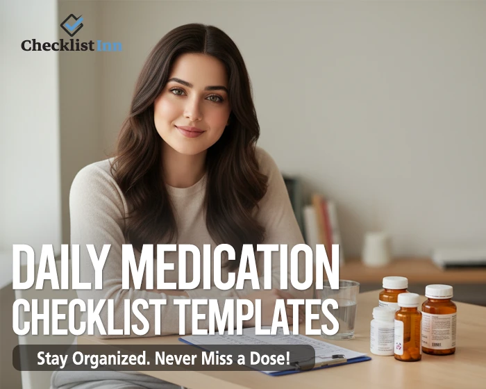 Woman using a daily medication checklist to organize pills and stay on schedule