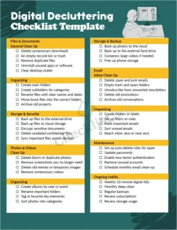 Digital Decluttering Checklist cover page organized files photos and email
