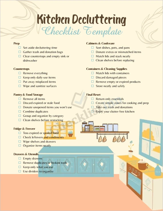 Kitchen Decluttering Checklist Cover Page Organized Clean Kitchen
