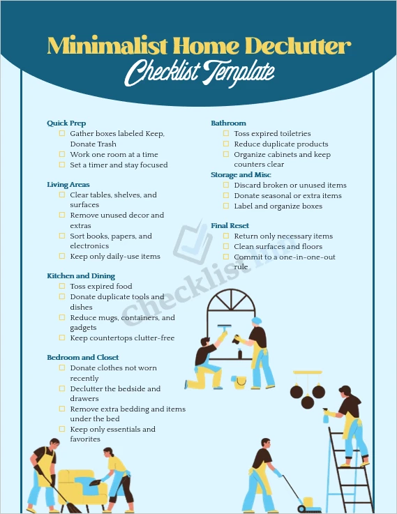 minimalist home declutter checklist cover page printable template