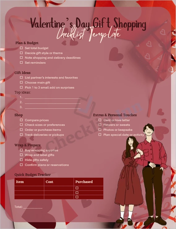 Valentines Day Gift Shopping Checklist Cover Page